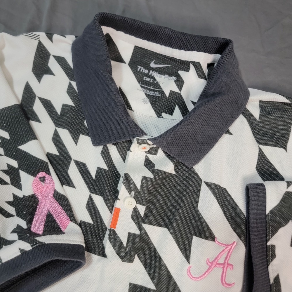 Alabama Crimson Tide Nike Polo Dri-FIT Mens Large Houndstooth Breast Cancer